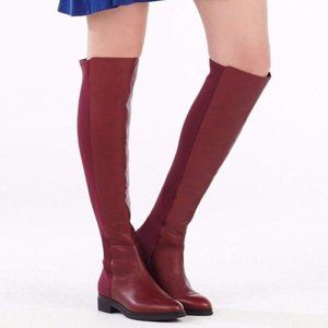 $388 BCBG MAXAZRIA Purple magenta red Matteo Over-knee hi Leather Boots sz 8-7.5
